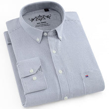 Load image into Gallery viewer, Men&#39;s Long Sleeve Plaid/Striped Oxford Dress Shirt Single Patch Pocket with Box-pleated Back Yoke Regular-fit Button Down Shirts

