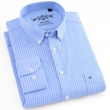 Load image into Gallery viewer, Men&#39;s Long Sleeve Plaid/Striped Oxford Dress Shirt Single Patch Pocket with Box-pleated Back Yoke Regular-fit Button Down Shirts
