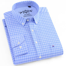 Load image into Gallery viewer, Men&#39;s Long Sleeve Plaid/Striped Oxford Dress Shirt Single Patch Pocket with Box-pleated Back Yoke Regular-fit Button Down Shirts
