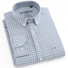 Load image into Gallery viewer, Men&#39;s Long Sleeve Plaid/Striped Oxford Dress Shirt Single Patch Pocket with Box-pleated Back Yoke Regular-fit Button Down Shirts
