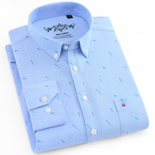 Load image into Gallery viewer, Men&#39;s Long Sleeve Plaid/Striped Oxford Dress Shirt Single Patch Pocket with Box-pleated Back Yoke Regular-fit Button Down Shirts
