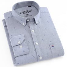 Load image into Gallery viewer, Men&#39;s Long Sleeve Plaid/Striped Oxford Dress Shirt Single Patch Pocket with Box-pleated Back Yoke Regular-fit Button Down Shirts
