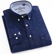 Load image into Gallery viewer, Men&#39;s Long Sleeve Plaid/Striped Oxford Dress Shirt Single Patch Pocket with Box-pleated Back Yoke Regular-fit Button Down Shirts
