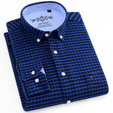 Load image into Gallery viewer, Men&#39;s Long Sleeve Plaid/Striped Oxford Dress Shirt Single Patch Pocket with Box-pleated Back Yoke Regular-fit Button Down Shirts
