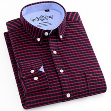 Load image into Gallery viewer, Men&#39;s Long Sleeve Plaid/Striped Oxford Dress Shirt Single Patch Pocket with Box-pleated Back Yoke Regular-fit Button Down Shirts
