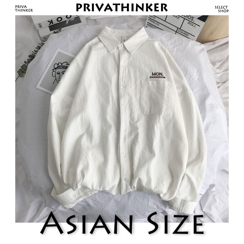 Privathinker, camisa sólida para hombre, manga larga, 2019, moda coreana para hombre, camisa bordada de lunes, ropa de calle para hombre, camisas de primavera para mujer