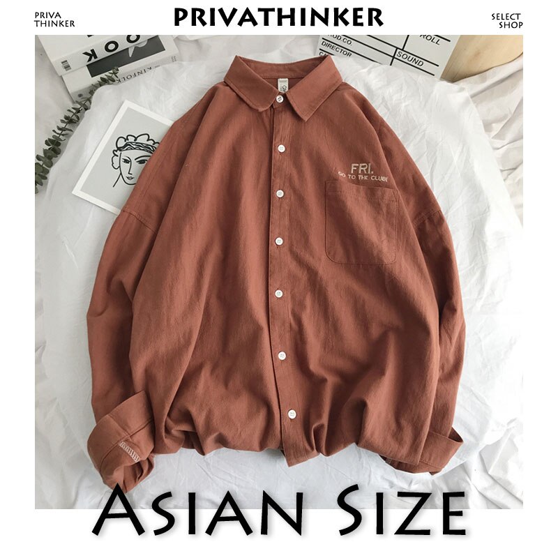 Privathinker, camisa sólida para hombre, manga larga, 2019, moda coreana para hombre, camisa bordada de lunes, ropa de calle para hombre, camisas de primavera para mujer
