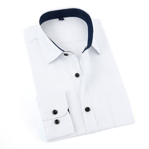 JeeToo White Men Shirt 2019 New Business Men's Regular Fit Dress Shirt Male Solid Long Sleeves Casua Wedding Shirt Plus Size 3XL