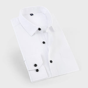 JeeToo White Men Shirt 2019 New Business Men's Regular Fit Dress Shirt Male Solid Long Sleeves Casua Wedding Shirt Plus Size 3XL