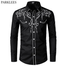 Load image into Gallery viewer, Stylish Western Cowboy Shirt Men Brand Design Embroidery Slim Fit Casual Long Sleeve Shirts Mens Wedding Party Shirt for Male
