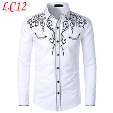 Load image into Gallery viewer, Stylish Western Cowboy Shirt Men Brand Design Embroidery Slim Fit Casual Long Sleeve Shirts Mens Wedding Party Shirt for Male
