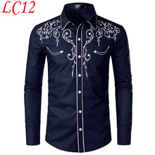 Load image into Gallery viewer, Stylish Western Cowboy Shirt Men Brand Design Embroidery Slim Fit Casual Long Sleeve Shirts Mens Wedding Party Shirt for Male
