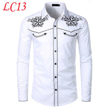 Load image into Gallery viewer, Stylish Western Cowboy Shirt Men Brand Design Embroidery Slim Fit Casual Long Sleeve Shirts Mens Wedding Party Shirt for Male
