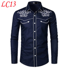 Load image into Gallery viewer, Stylish Western Cowboy Shirt Men Brand Design Embroidery Slim Fit Casual Long Sleeve Shirts Mens Wedding Party Shirt for Male
