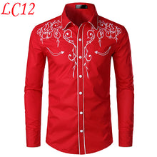 Load image into Gallery viewer, Stylish Western Cowboy Shirt Men Brand Design Embroidery Slim Fit Casual Long Sleeve Shirts Mens Wedding Party Shirt for Male
