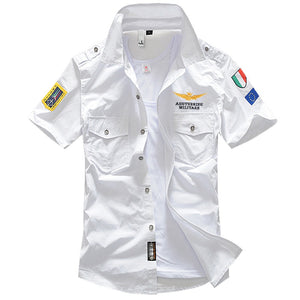 New 6XL Military Men's Short Sleeve Shirts Summer Fashion Embroidered High Quality Cotton Air Force One MA1 Casual Shirt AE12002