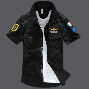 New 6XL Military Men's Short Sleeve Shirts Summer Fashion Embroidered High Quality Cotton Air Force One MA1 Casual Shirt AE12002