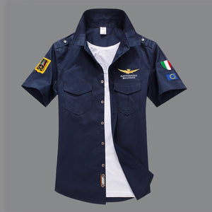 New 6XL Military Men's Short Sleeve Shirts Summer Fashion Embroidered High Quality Cotton Air Force One MA1 Casual Shirt AE12002