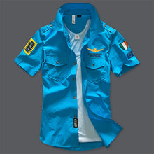 Load image into Gallery viewer, New 6XL Military Men&#39;s Short Sleeve Shirts Summer Fashion Embroidered High Quality Cotton Air Force One MA1 Casual Shirt AE12002
