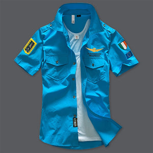 New 6XL Military Men's Short Sleeve Shirts Summer Fashion Embroidered High Quality Cotton Air Force One MA1 Casual Shirt AE12002