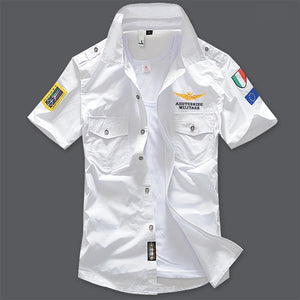 New 6XL Military Men's Short Sleeve Shirts Summer Fashion Embroidered High Quality Cotton Air Force One MA1 Casual Shirt AE12002