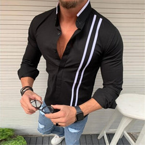 Men's New Fashion Bamboo Cotton Long Sleeve Striped Fit Shirt Casual Top Blouse Wholesale Free Ship camisa masculina Z4