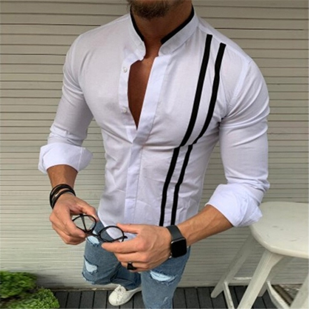 Men's New Fashion Bamboo Cotton Long Sleeve Striped Fit Shirt Casual Top Blouse Wholesale Free Ship camisa masculina Z4
