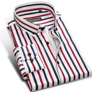Men's Fashion Color Striped Dress Shirt Long Sleeve Standard-fit Button-down Collar Male Clothes High-quality Casual Shirt