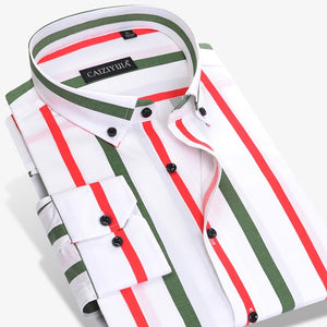 Men's Fashion Color Striped Dress Shirt Long Sleeve Standard-fit Button-down Collar Male Clothes High-quality Casual Shirt