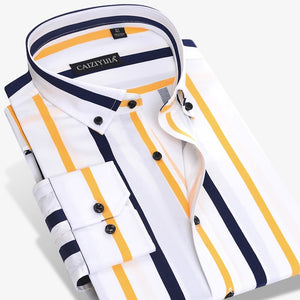 Men's Fashion Color Striped Dress Shirt Long Sleeve Standard-fit Button-down Collar Male Clothes High-quality Casual Shirt