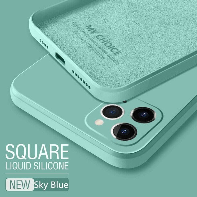 Luxury Original Square Liquid Silicone Phone Case For iPhone 12 11 Pro Max Mini XS X XR 7 8 Plus SE 2 Thin Soft Cover Candy Case