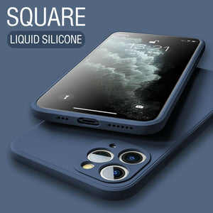 Luxury Original Square Liquid Silicone Phone Case For iPhone 12 11 Pro Max Mini XS X XR 7 8 Plus SE 2 Thin Soft Cover Candy Case