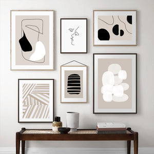 Modern Abstract Line Art Beige Black Minimalist Canvas Painting Poster Print Wall Pictures Living Room Interior Home Decoration