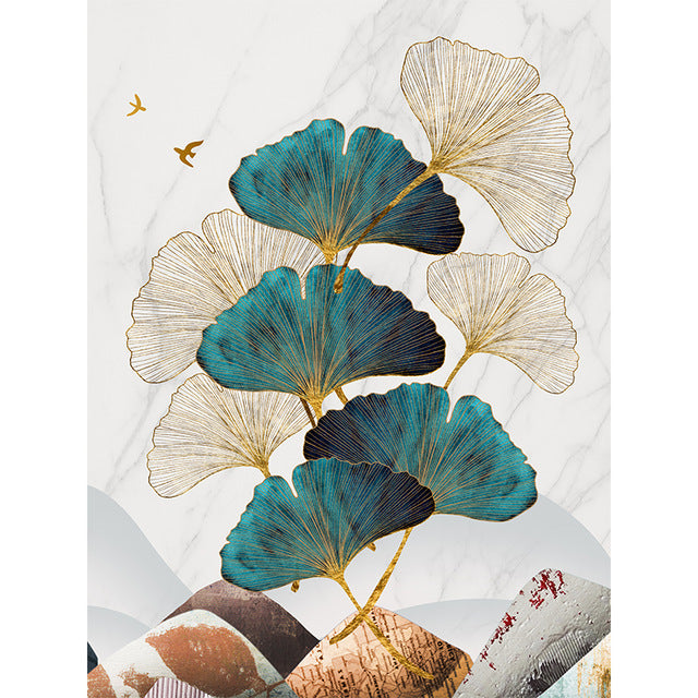 Nordic Abstract Landscape Deer Decor Wall Poster Gold Elk Leaf Canvas Interior Paintings On The Wall Art Pictures for Room Home