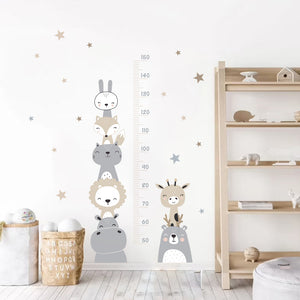 Calcomanías de vinilo para pared de bebé, dibujos animados, medición de altura, León, hipopótamo, arcoíris, decoración Interior para habitación de niños, regalos