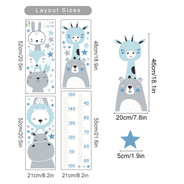 Cartoon Baby Height Measurement Lion Hippo Rainbow Wall Sticker Nursery Vinyl Wall Decals Kids Room Interior Home Decor Gifts
