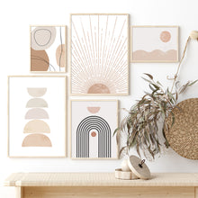 Cargar imagen en el visor de la galería, Boho geométrico abstracto sol naciente Arco Iris Beige lienzo pintura pared imágenes artísticas carteles impresión Interior sala de estar decoración del hogar
