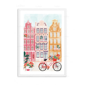 Anime Cartoon City Landscape Poster Prints Morocco Dubai Japan Travel Wall Art Canvas Pictures for Home Decor Interior Paintings