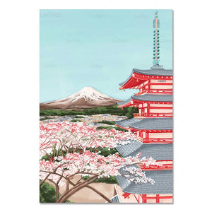 Anime Cartoon City Landscape Poster Prints Morocco Dubai Japan Travel Wall Art Canvas Pictures for Home Decor Interior Paintings