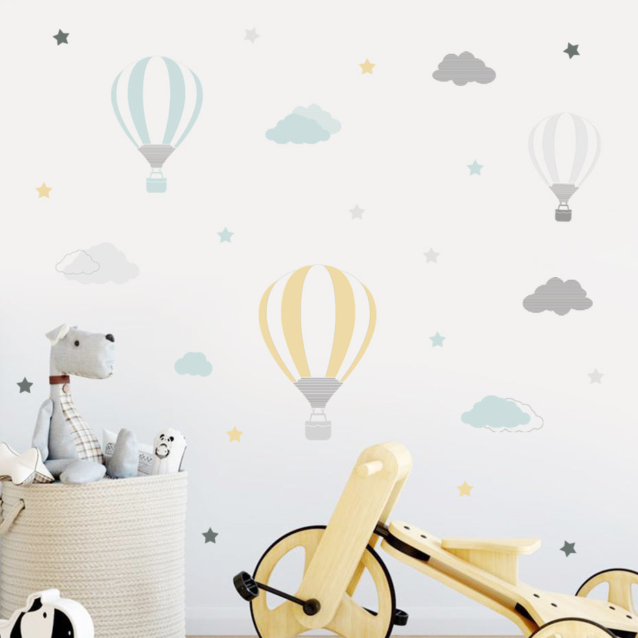 Cartoon Hot Air Balloon Clouds Nursery Wall Stickers Removable Children DIY Wall Decals Kids Bedroom Interior Home Decoration