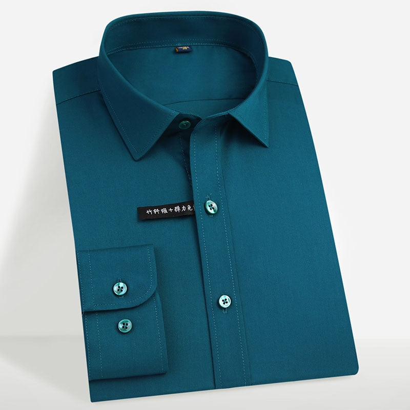 Men's Regular-fit Long Sleeve Stretch Easy Care Shirt Formal Business Office/Working Wear Bamboo Fiber Solid Social Dress Shirts