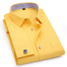 Load image into Gallery viewer, Mens French Cufflinks Long sleeves Shirts Black White Blue Yellow Lapel Male Business Dress shirt Fit Wedding Party Men Clothin
